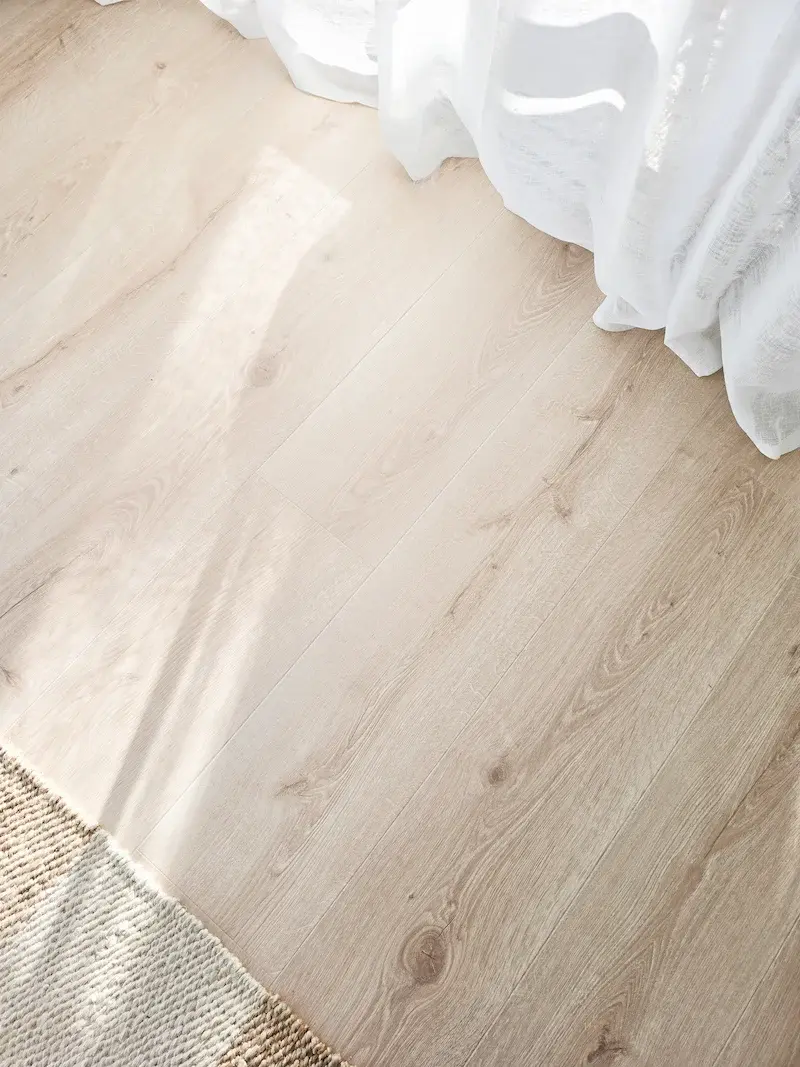 Laminate timber flooring with curtains